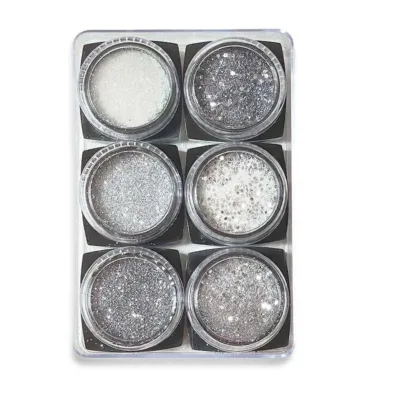 WD Διακοσμητικά Στρας Glitter Νυχιών Silver & White 6 τεμάχια x 0,8gr