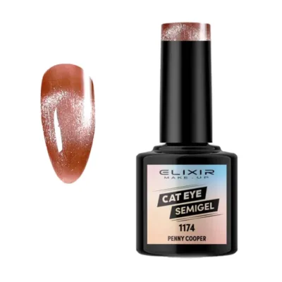 Elixir Cat Eye Effect SemiGel Ημιμόνιμο Βερνίκι Νυχιών 1174 Penny Cooper Καφέ Με Shimmer 8ml