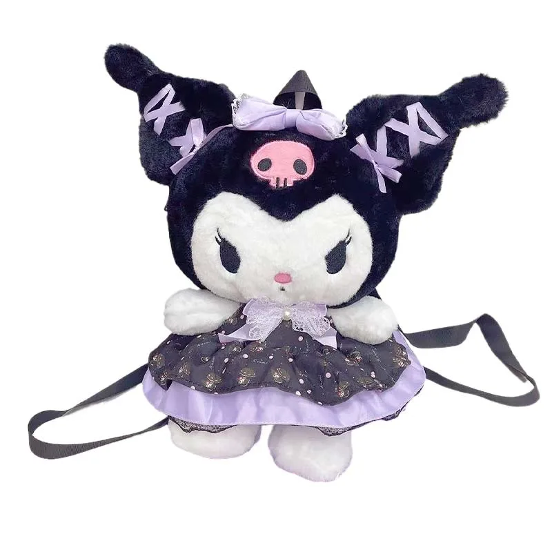 VIP Baby Dolls Kuromi Backpack - Λούτρινη Τσάντα Πλάτης Για Κορίτσια 28 x 19 x 11 cm Μαύρη Μωβ