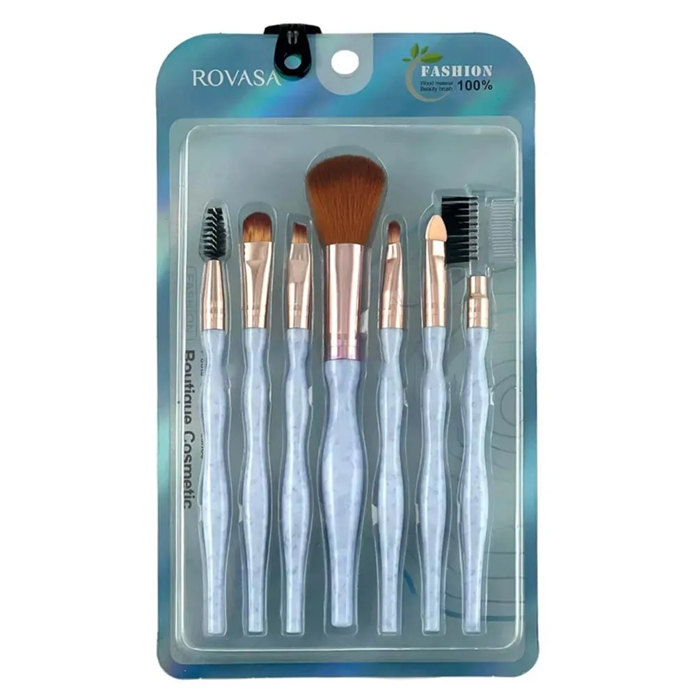 Rovasa Wooden Makeup Brushes Set - Σετ Πινέλα Μακιγιάζ 7τεμ Γαλάζια