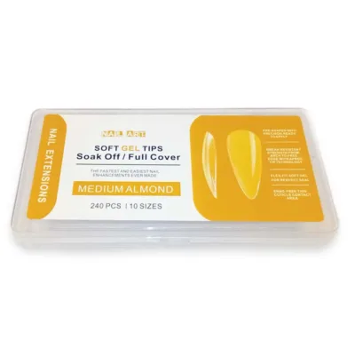 WD Soft Gel Tips Medium Almond Clear Soak Off Full Cover 10 Sizes 240 Pcs