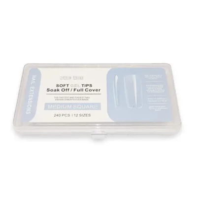 WD Soft Gel Tips Medium Square Clear Soak Off Full Cover 12 Sizes 240 Pcs