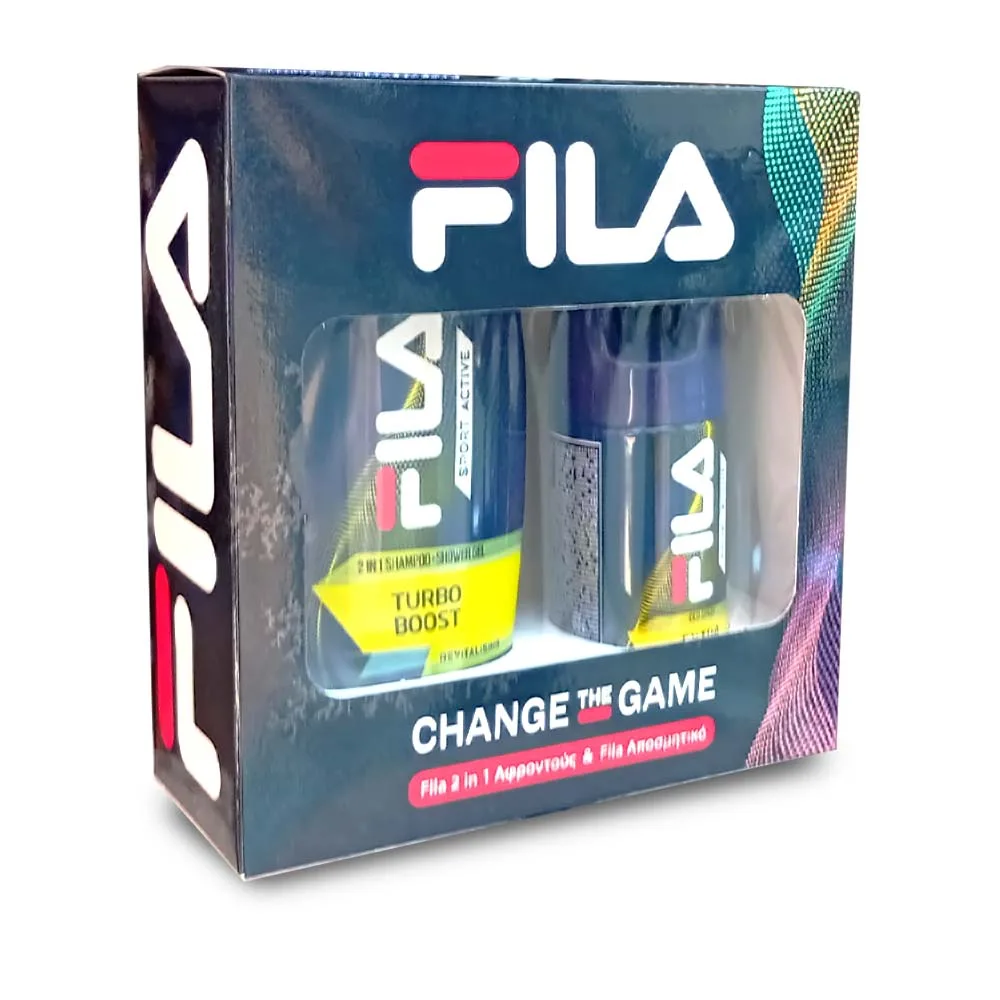 FILA Turbo Boost Revitalising Sport Bath Set For Men Shampoo - Shower Gel 250ml & Deodorant Spray 150ml