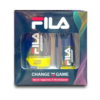 FILA Turbo Boost Revitalising Sport Bath Set For Men Shampoo - Shower Gel 250ml & Deodorant Spray 150ml