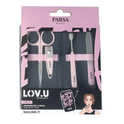 Parsa LOV.U Manicure Travel Set Σετ Περιποίησης Νυχιών 4pcs Ροζ