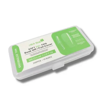 WD Soft Gel Tips Medium Coffin Clear Soak Off Full Cover 10 Sizes 240 Pcs