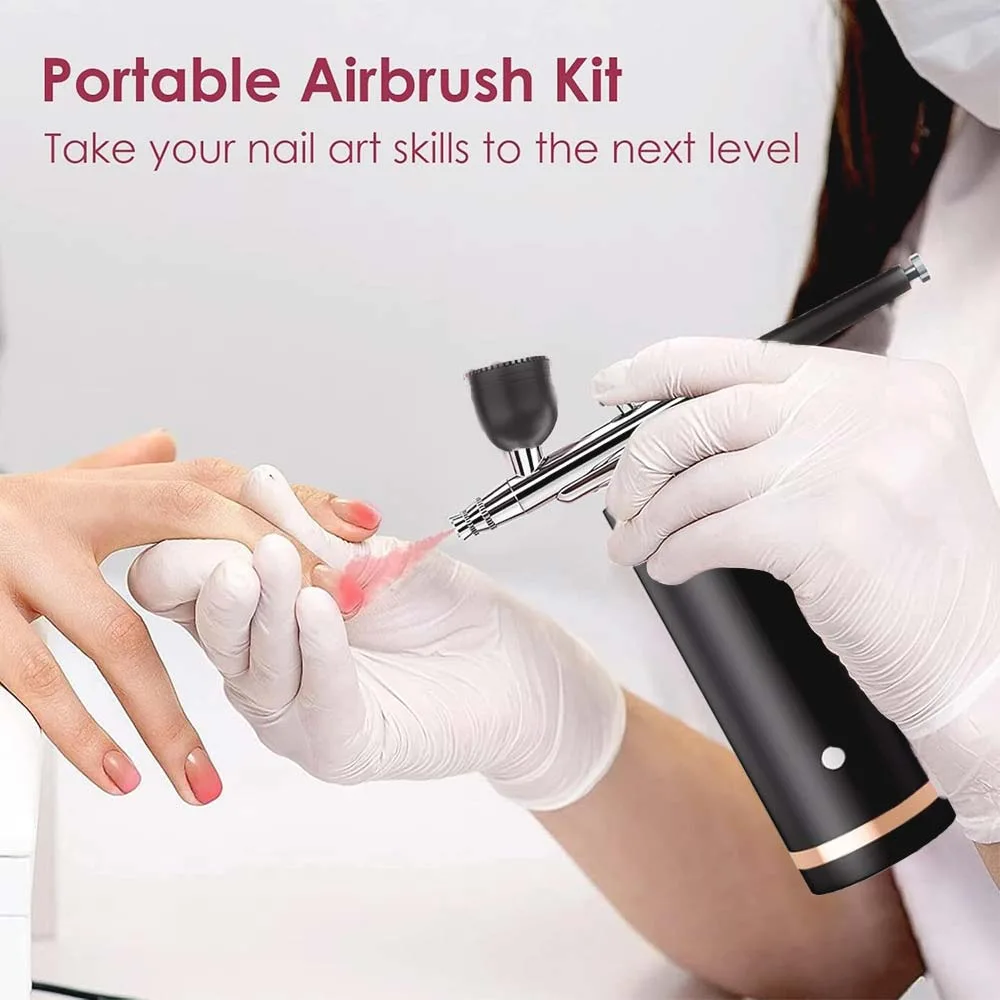 WD Beauty Airbrush System Αερογράφος Νυχιών με 2 Δοχεία 20ml, 40ml & Κομπρεσέρ Μπεκ 0.3mm Πίεση 1.9bar Μπαταρίας Μαύρος