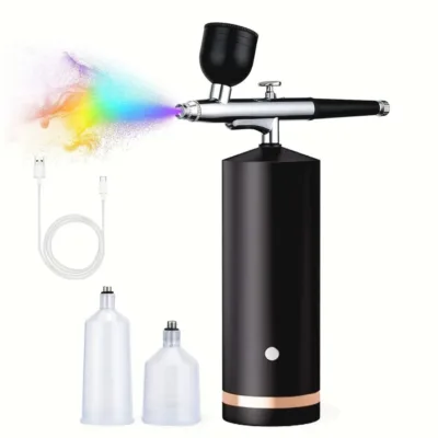 WD Beauty Airbrush System Αερογράφος Νυχιών με 2 Δοχεία 20ml, 40ml & Κομπρεσέρ Μπεκ 0.3mm Πίεση 1.9bar Μπαταρίας Μαύρος