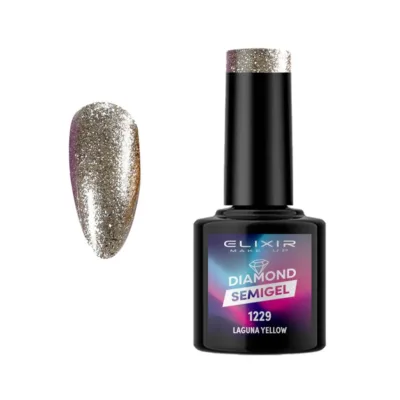 Elixir Professional Semi Gel Ημιμόνιμο Βερνίκι Νυχιών Laser Diamond Effect 1229 Laguna Yellow Χρυσό Με Πολύχρωμο Glitter 8ml