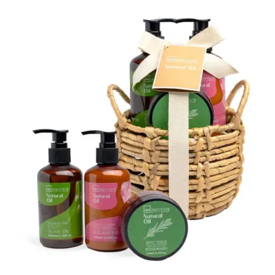 IDC Institute Natural Oil Basket Σετ Μπάνιου - Περιποίησης με Φυτικά Έλαια 4pcs Φ13 x Η22cm