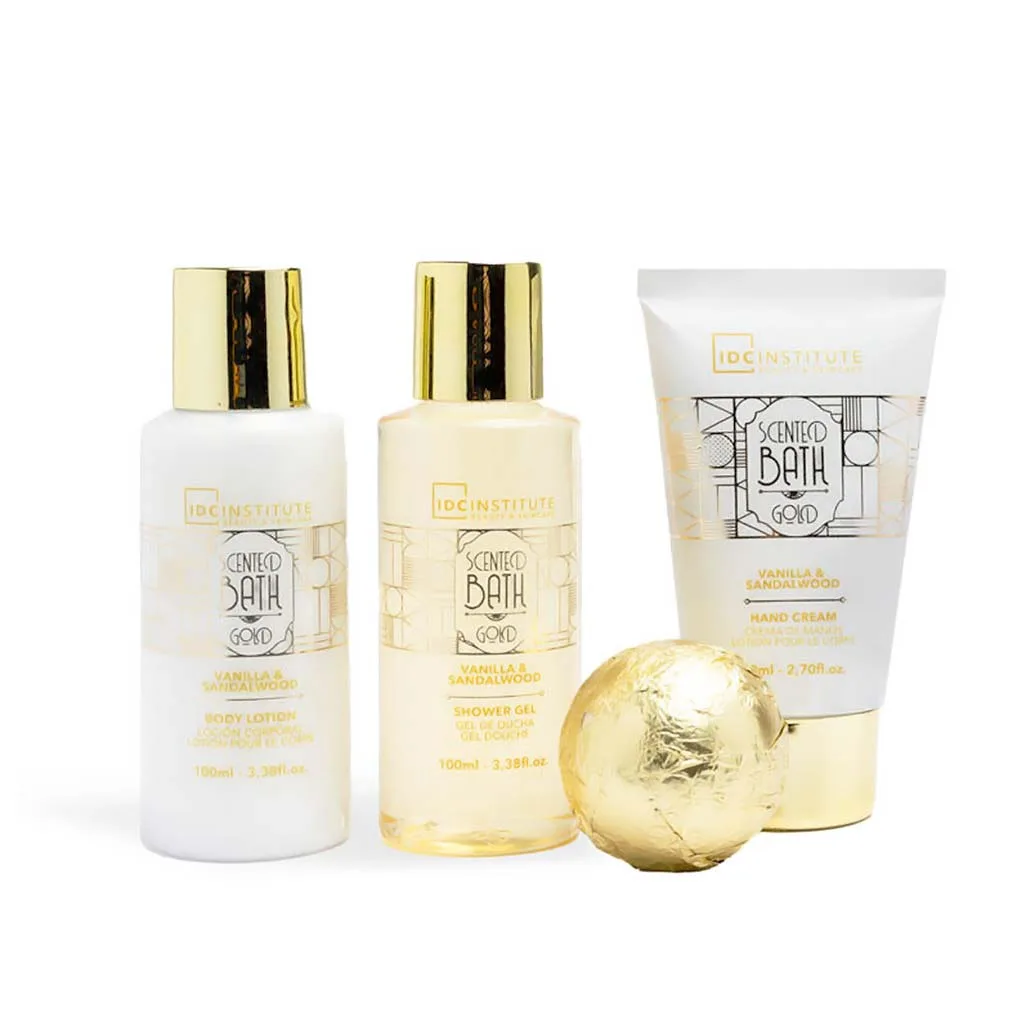 IDC Scented Bath Gold Bath Tube Set Vanilla & Sandalwood - Σετ Μπάνιου 19 x 19 x 9cm 5pcs