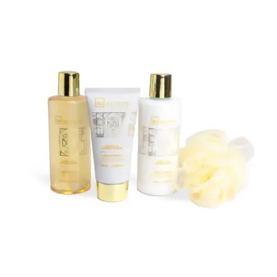 IDC Scented Bath Gold Metallic Set Vanilla & Sandalwood Σετ Μπάνιου 16 x 15,5 x 10,5cm 5pcs