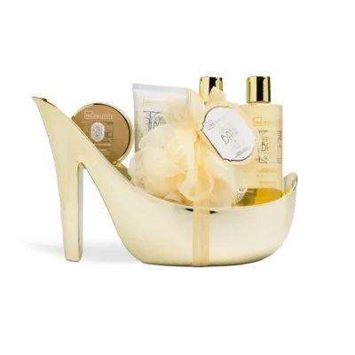 IDC Scented Bath Gold High Heel Shoe Vanilla & Sandalwood Σετ Δώρου - Περιποίησης W27x H18 x D11cm 6pcs