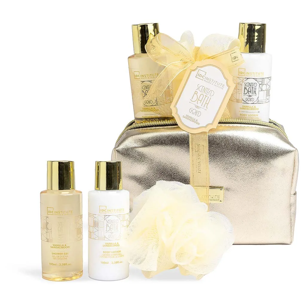 IDC Scented Bath Gold Cosmetic Bag Set Vanilla & Sandalwood 4pcs 16,5 x 22 x 7,5cm