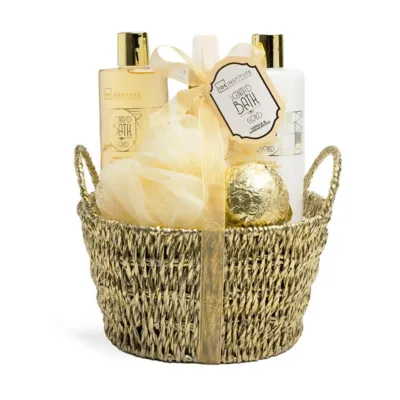 IDC Scented Bath Gold Basket Vanilla & Sandalwood Σετ Δώρου - Περιποίησης W23x H23 x D16cm 6pcs