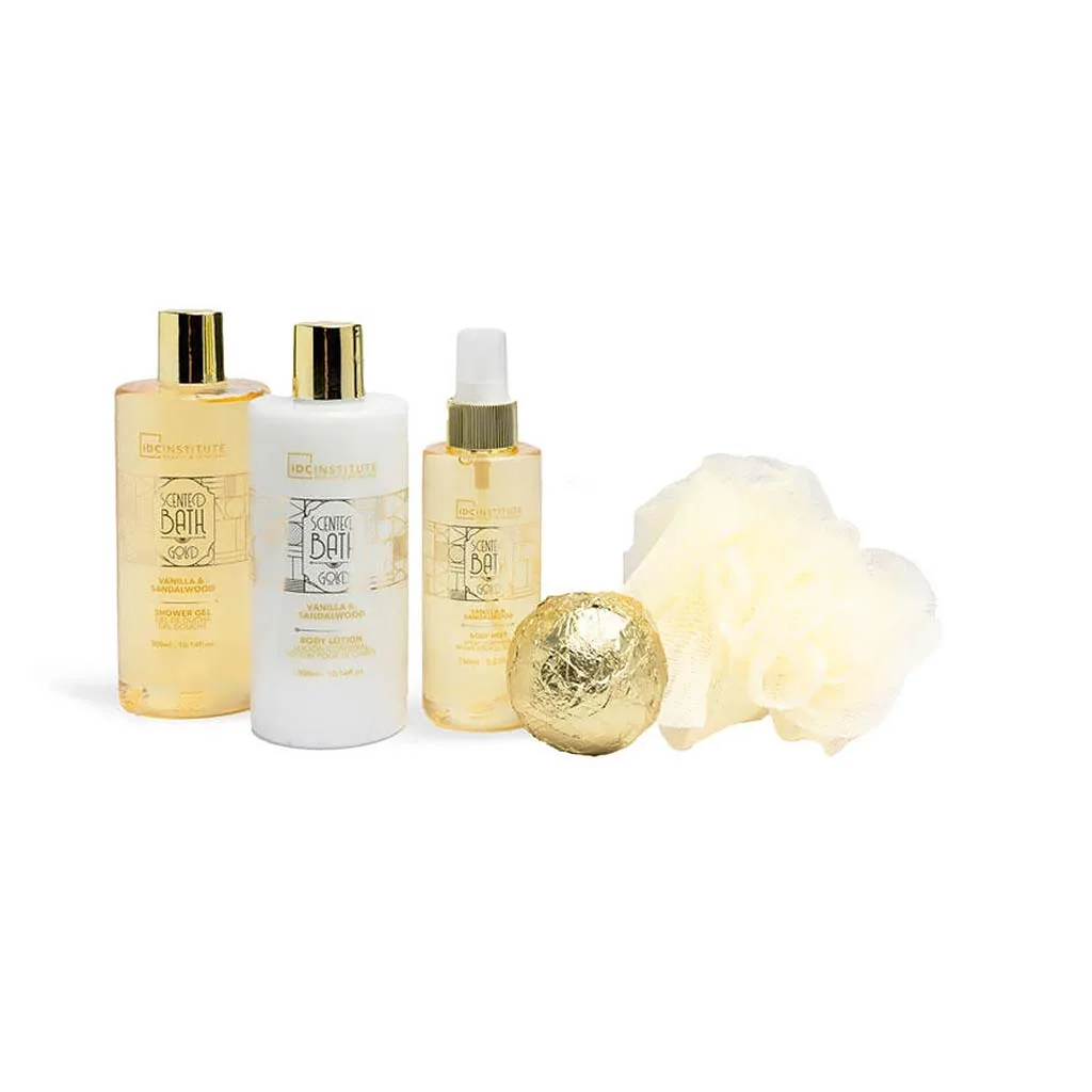 IDC Scented Bath Gold Basket Vanilla & Sandalwood Σετ Δώρου - Περιποίησης W23x H23 x D16cm 6pcs