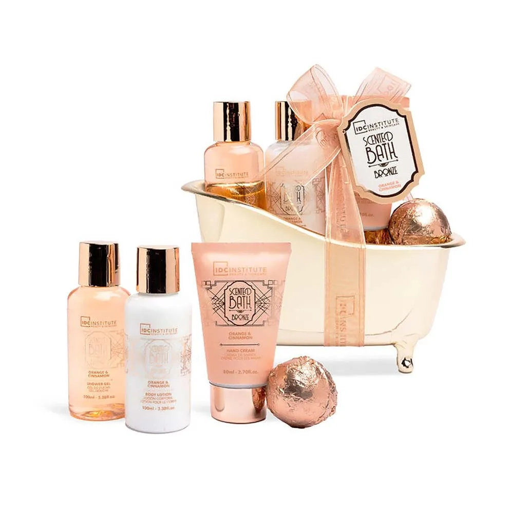 IDC Scented Bath Bronze Bath Tube Set Orange & Cinnamon - Σετ Μπάνιου 19 x 19 x 9cm 5pcs