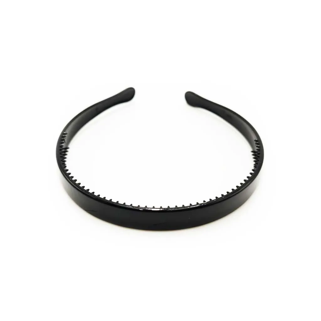 J&E Accessories Στέκα Μαλλιών Black Rubber 1,5cm Μαύρη