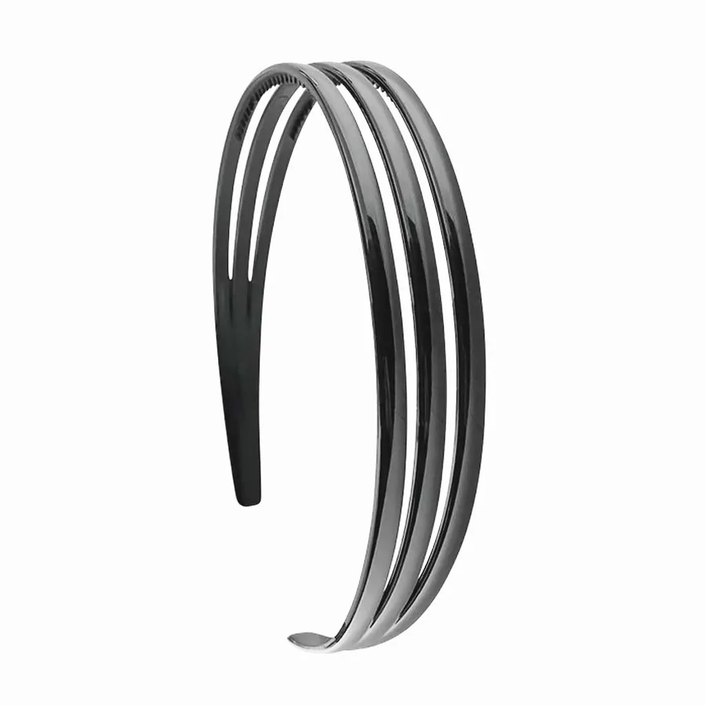 J&E Accessories Στέκα Μαλλιών Triple Black Rubber Μαύρη