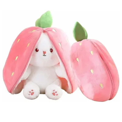 VIP Baby Dolls Strawberry Bunny Plush Toy, Λούτρινη Φράουλα που Μετατρέπεται σε Λαγουδάκι Λευκό Ροζ 26cm