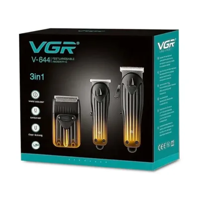 VGR V-644 3 in 1 Combo Kit Σετ Ξυριστική, Κουρετική Μηχανή & Trimmer 3τεμ