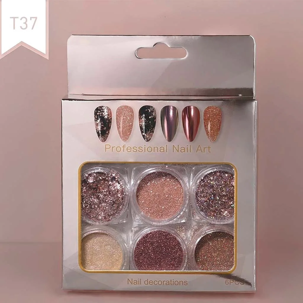 Vicky Nail Διακοσμητική Σκόνη Glitter Νυχιών Μπρονζέ 6 τμχ x 0,8γρ & 6