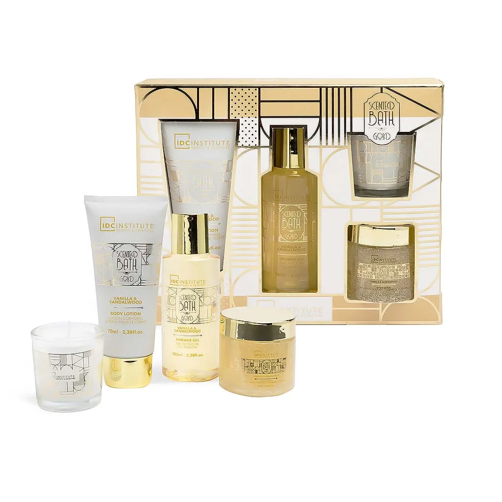 IDC Scented Bath Gold Vanilla & Sandalwood Set Σετ Δώρου - Περιποίησης W19x H15,3 x D4,3cm 4pcs