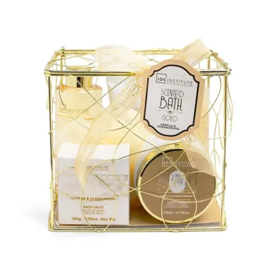 42261 IDC Scented Bath Gold Metallic Set Vanilla & Sandalwood Σετ Μπάνιου 15 x 13 x 10cm 7pcs