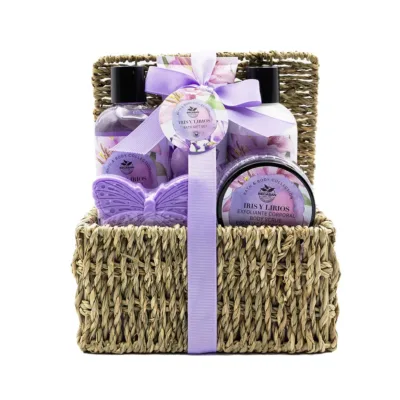 Becasan Nature Basket Set Iris & Lirios 6Pcs - Σετ Περιποίησης Πλεκτό Καλάθι 18 x 20 x 13cm