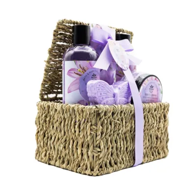 Becasan Nature Basket Set Iris & Lirios 6Pcs - Σετ Περιποίησης Πλεκτό Καλάθι 18 x 20 x 13cm