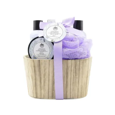 Becasan Nature Wooden Bucket Set Lavender Botanique 6Pcs - Σετ Περιποίησης Ξύλινη Θήκη 15,5 x 18,5 x 7,5cm