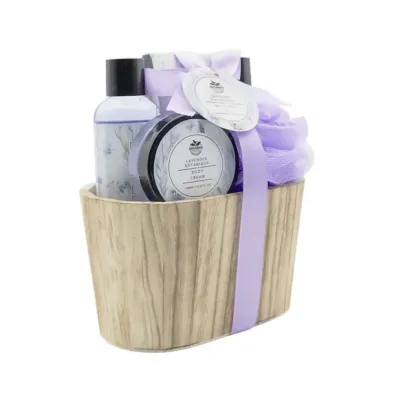 Becasan Nature Wooden Bucket Set Lavender Botanique 6Pcs - Σετ Περιποίησης Ξύλινη Θήκη 15,5 x 18,5 x 7,5cm