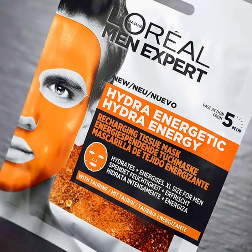 L'Oreal Paris Men Expert Hydra Energetic Mask Ενυδατική Υφασμάτινη Μάσκα Προσώπου με Ταυρίνη 30gr