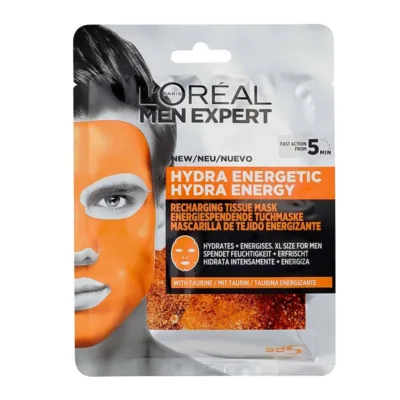L'Oreal Paris Men Expert Hydra Energetic Mask Ενυδατική Υφασμάτινη Μάσκα Προσώπου με Ταυρίνη 30gr