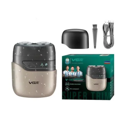 VGR Double Rotary Heads Shaver Επαναφορτιζόμενη Αδιάβροχη Ξυριστική Μηχανήb V -345 Γκρι