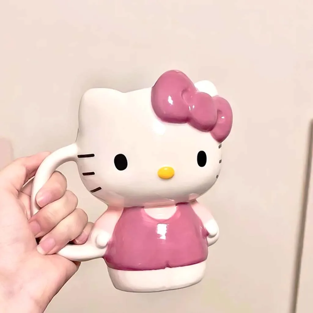 D&H 3D Mug Kitty Πήλινη Τρισδιάστατη Κούπα Φιγούρα 400ml Λευκή Ροζ