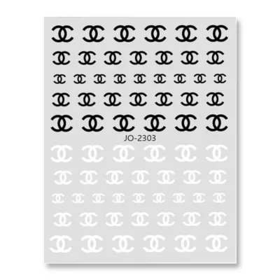 WD Nail Stickers JO -2303 Διακοσμητικά Αυτοκόλλητα Νυχιών με σχέδιο Chanel Λευκό - Μαύρο