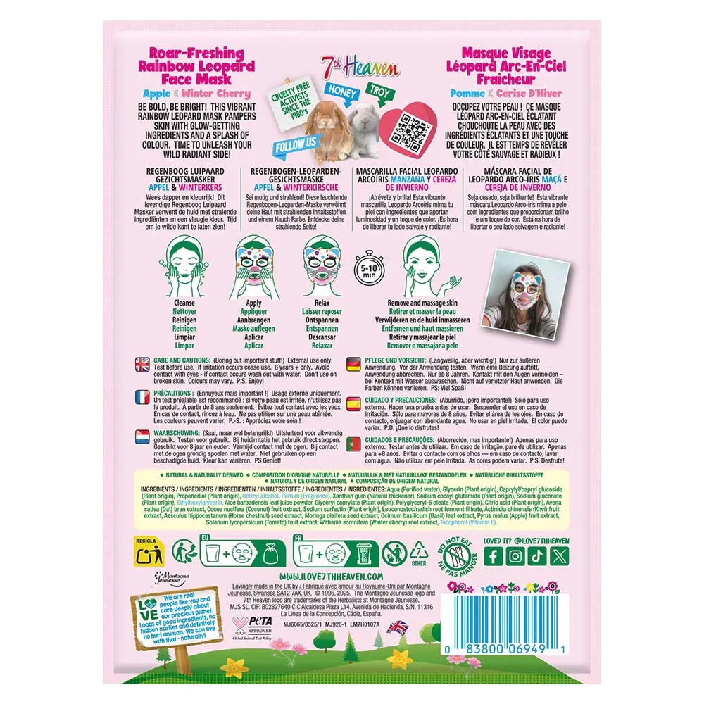 7th Heaven Rainbow Leopard Face Mask Apple & Winter Cherry
