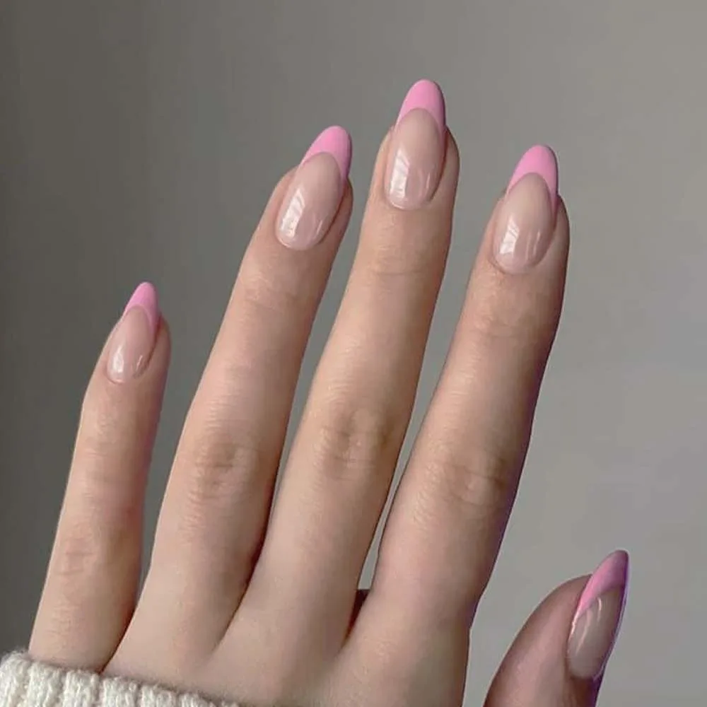 WD Tips Τεχνιτών Nυχιών Γαλλικό Μανικούρ Αμυγδαλωτά - Ροζ Διαφανές 120τμχ