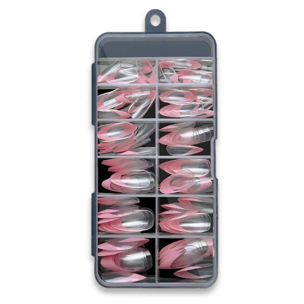 WD Tips Τεχνιτών Nυχιών Γαλλικό Μανικούρ Αμυγδαλωτά - Ροζ Διαφανές 120τμχ