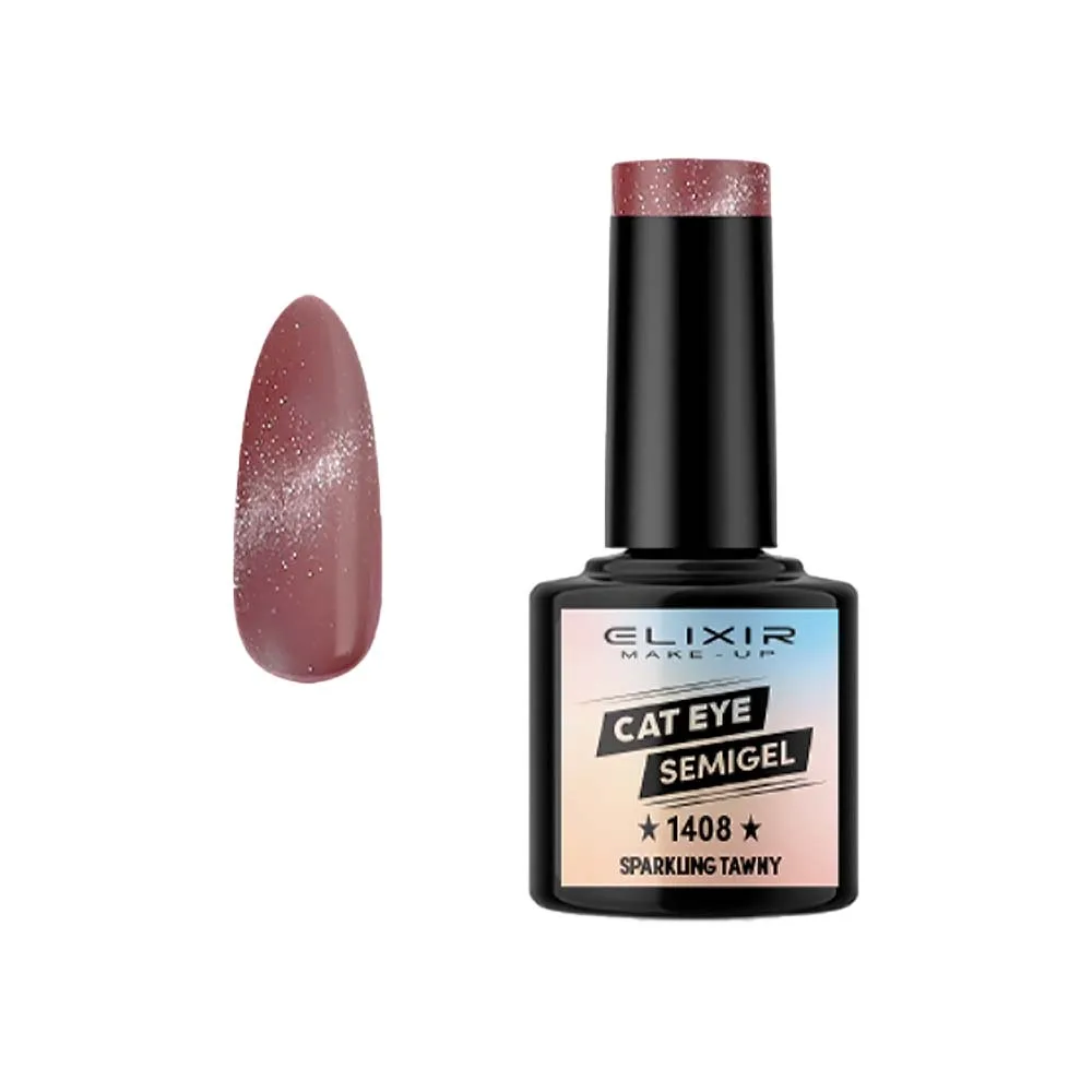 Elixir Cat Eye Effect SemiGel Ημιμόνιμο Βερνίκι Νυχιών 1408 Sparkling Tawny Μπεζ Μωβ με Shimmer 8ml