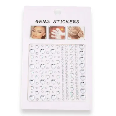 D&H Gems Face & Eye Stickers Strass Hearts Silver Colour