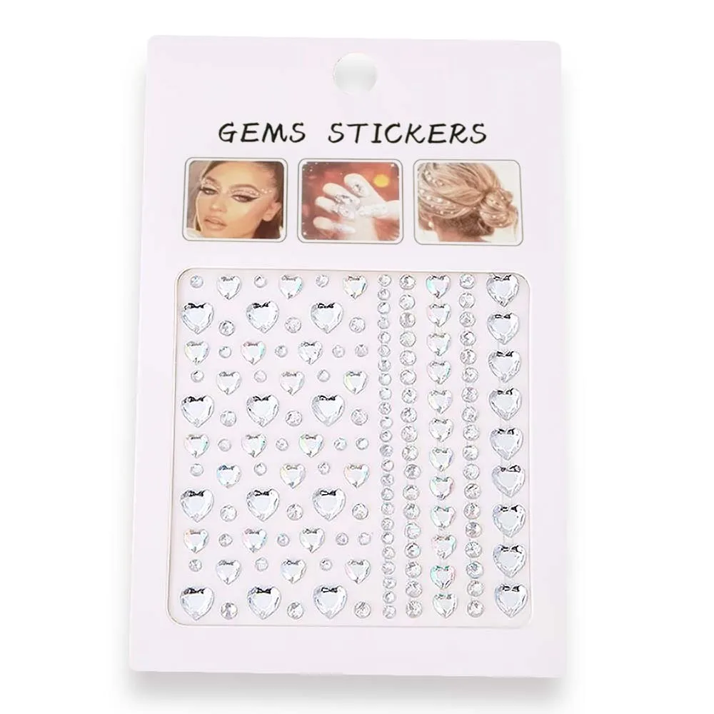 D&H Gems Face & Eye Stickers Strass Hearts Silver Colour