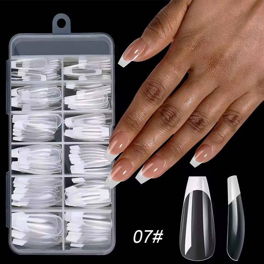 WD Tips Τεχνιτών Nυχιών Γαλλικό Μανικιούρ Coffin- Λευκό Διαφανές 120τμχ