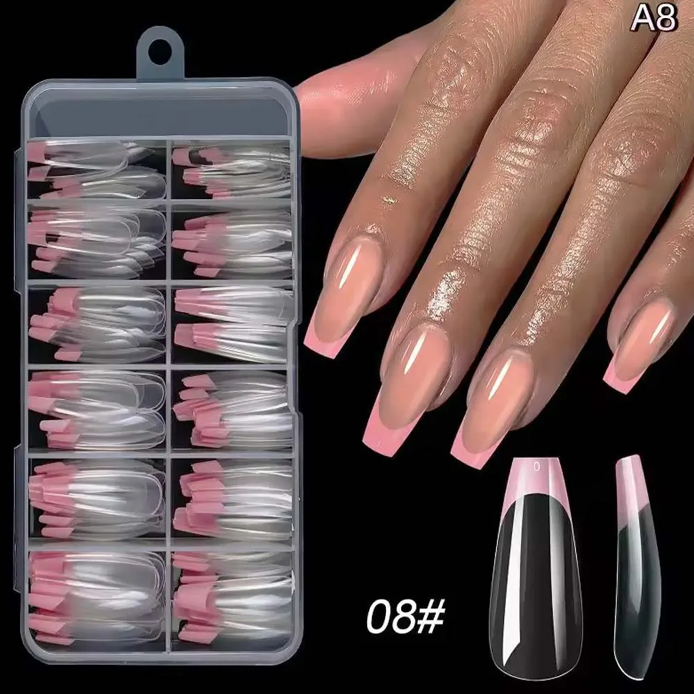 WD Tips Τεχνιτών Nυχιών Γαλλικό Μανικιούρ Coffin- Ροζ Διαφανές 120τμχ