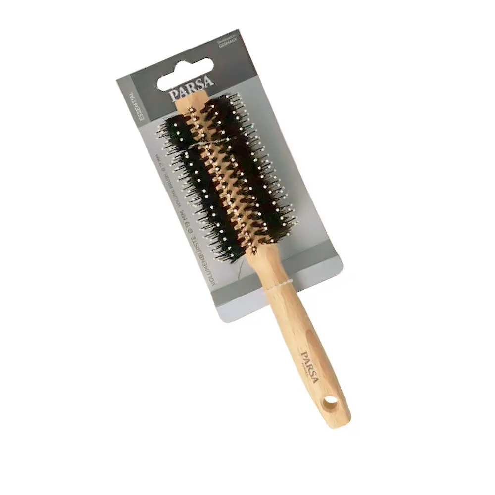 PARSA Beauty Essential Volume Wood Round Brush ξύλινη βούρτσα μαλλιών με Τρίχα και Δοντάκια Σιλικόνης 19mm